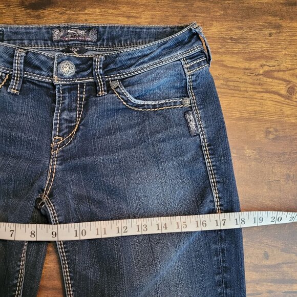 Silver Jeans Womens 28 Lola 17" Straight Embellished Medium Dark Wash Stretch - Picture 7 of 11